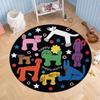 Happy Puppy Party Round Rug, Colorful Cartoon Animal Non - Slip Mat for Kids Room  Bedroom Decor