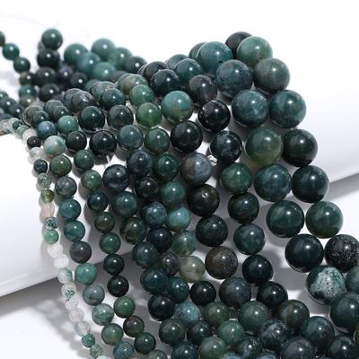 1 Strang Naturstein Grün Moosachat Perlen Rund Echter Stein Perlen Lose Edelsteine für DIY Armband Halskette Ohrring