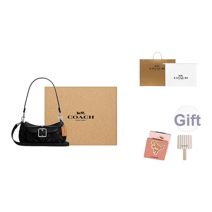 Coach Ashton 20 Bolso de Hombro Clásico con Cierre de Cremallera Superior Tela y Cuero Mini Bolso de Hombro para Mujer Negro CCZ49-SVBK