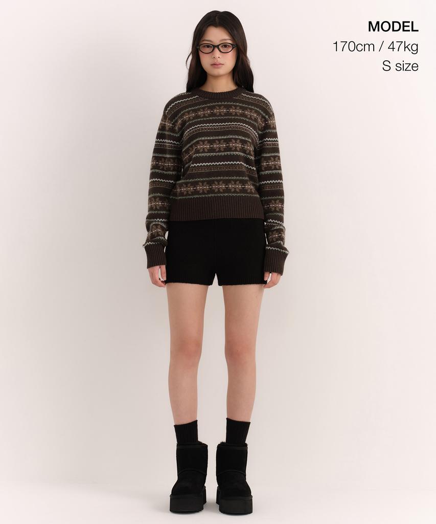 MUSINSA STANDARD WOMAN Women'S Nordic Fair Isle Crew Neck Knit [Brown]