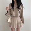 Korean Chic Long-Sleeve Knit Sweater: Women's Petite, Loose, Round Neck, Solid Color, Early Spring Style.