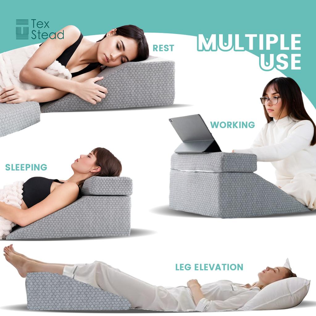 Bed Wedge Pillow & Leg Elevation Pillow, Memory Foam Reading Pillow Support for Neck, Back, Leg, Detachable Incline Cushion for