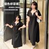 Large Size Women's Clothing Korean Fake Two-piece Dress Spring and Summer New Contrasting Color Trimming Medium and Long Dress 222094