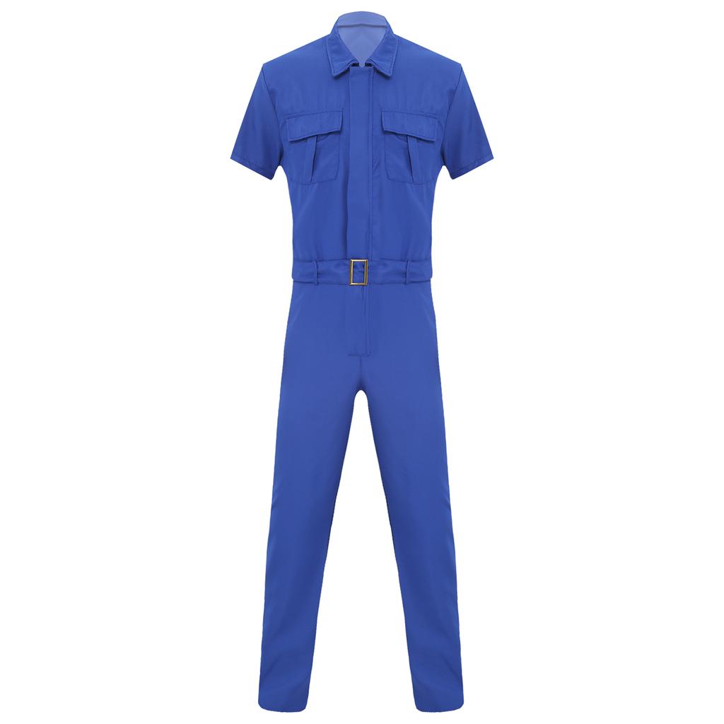 Mens Durable Coveralls Short Sleeve Zipper Front Multi-Pocket Workwear Overalls