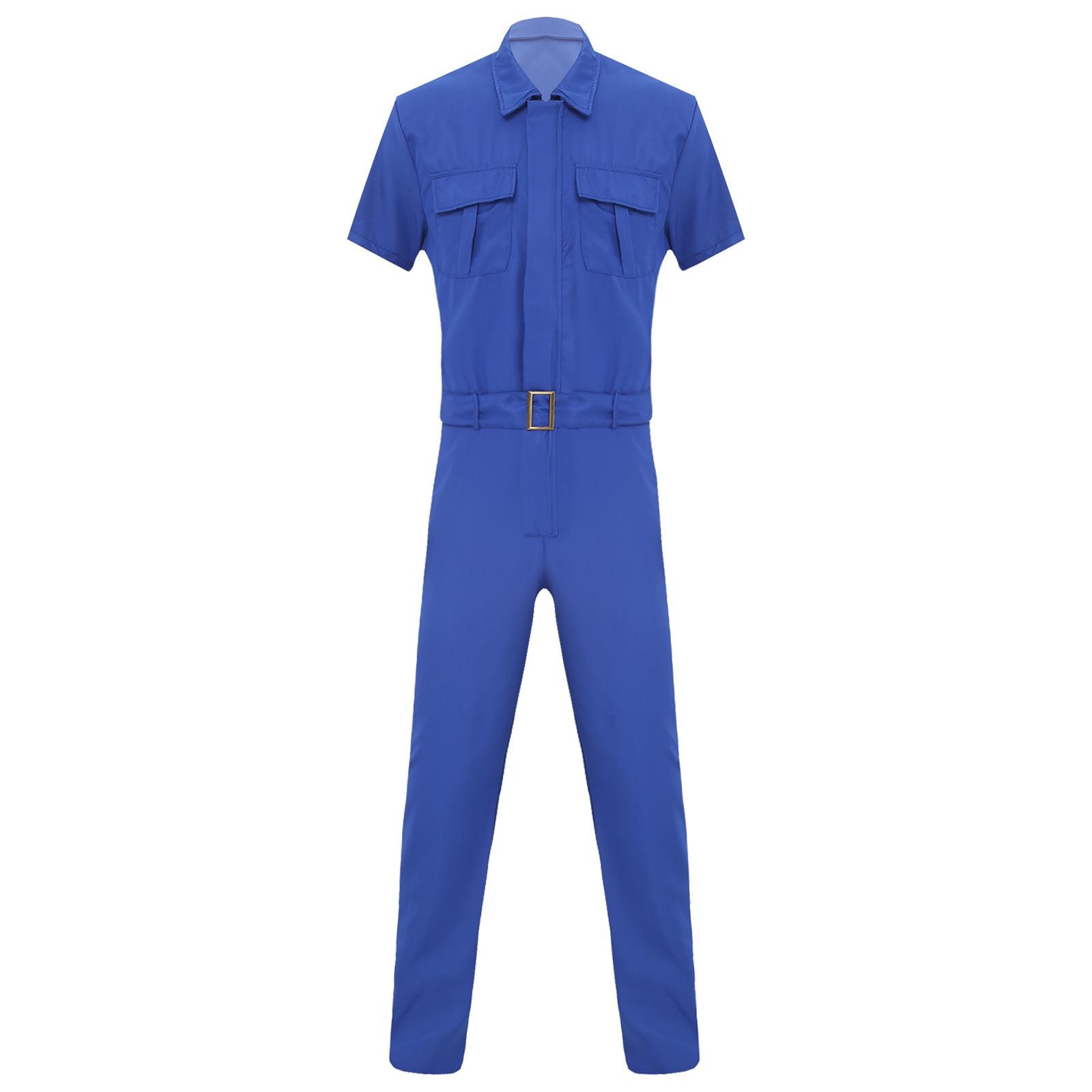 

Чоловічий міцний комбінезон з коротким рукавом, блискавкою спереду, з кількома кишенями, робочий комбінезон S синій