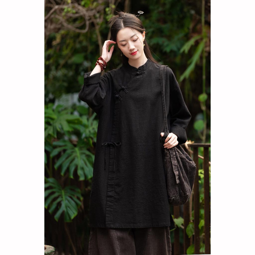 Spring Summer Cotton Linen Women's Clothing Washing Plate Buckle, Side Placket Tied  Retro Chinese Style Children's Style Zen Tea Costume