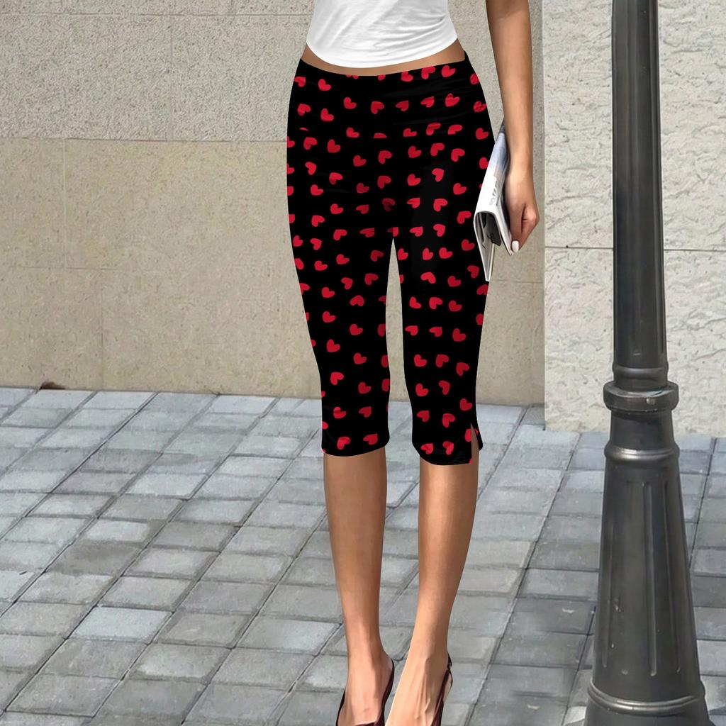 Damen Slim Fit Bedruckte Raffierte Capri-Hosen Dehnbar Mittelhoher Bund Elastische Taille Gekürzte Hosen Lässige Unterteile für den Täglichen Gebrauch