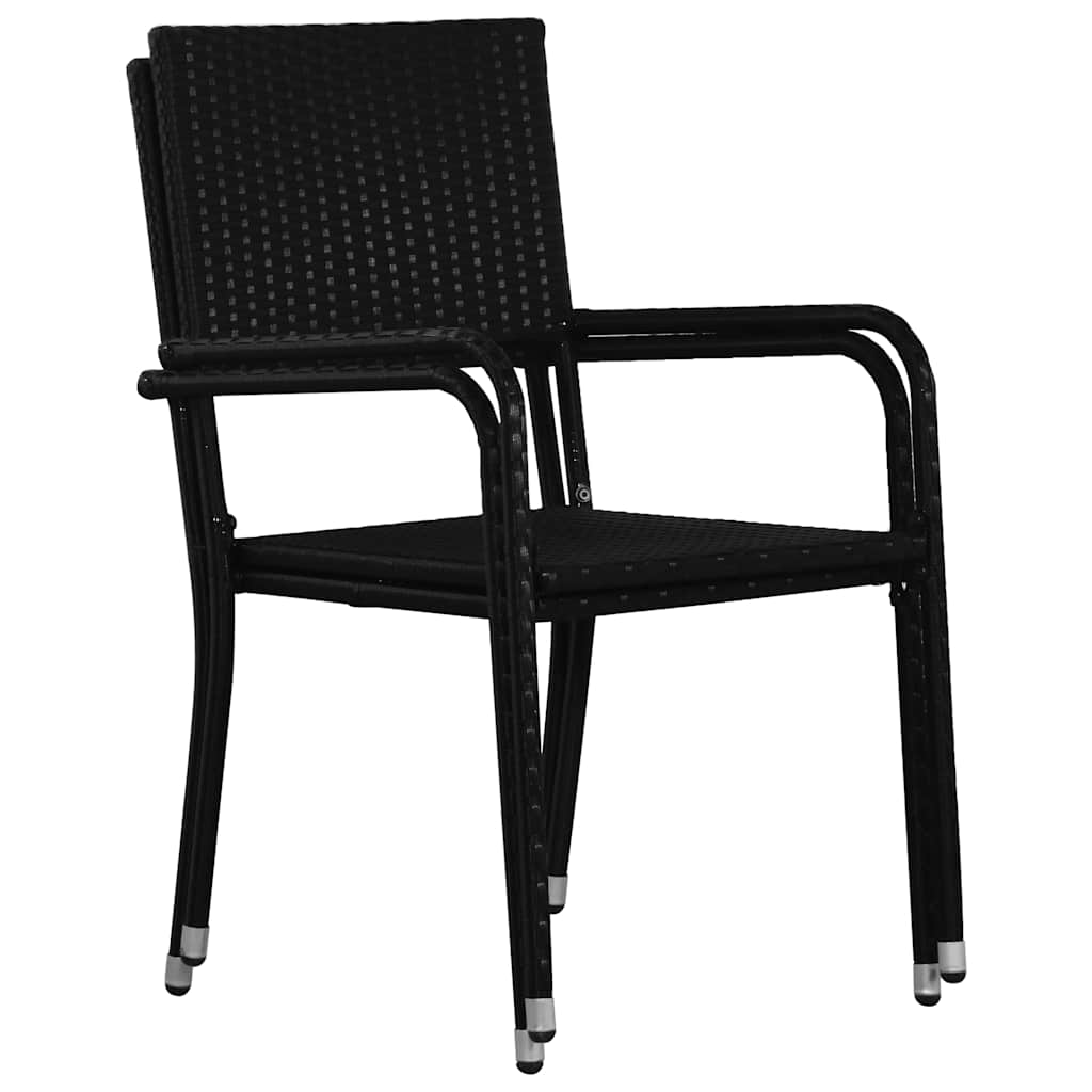 Garden Dining Chairs 2 pcs. Stackable Black Poly Rattan