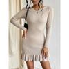JKASHDK Moda feminina casual cor sólida estampa outono inverno manga comprida gola redonda suéteres