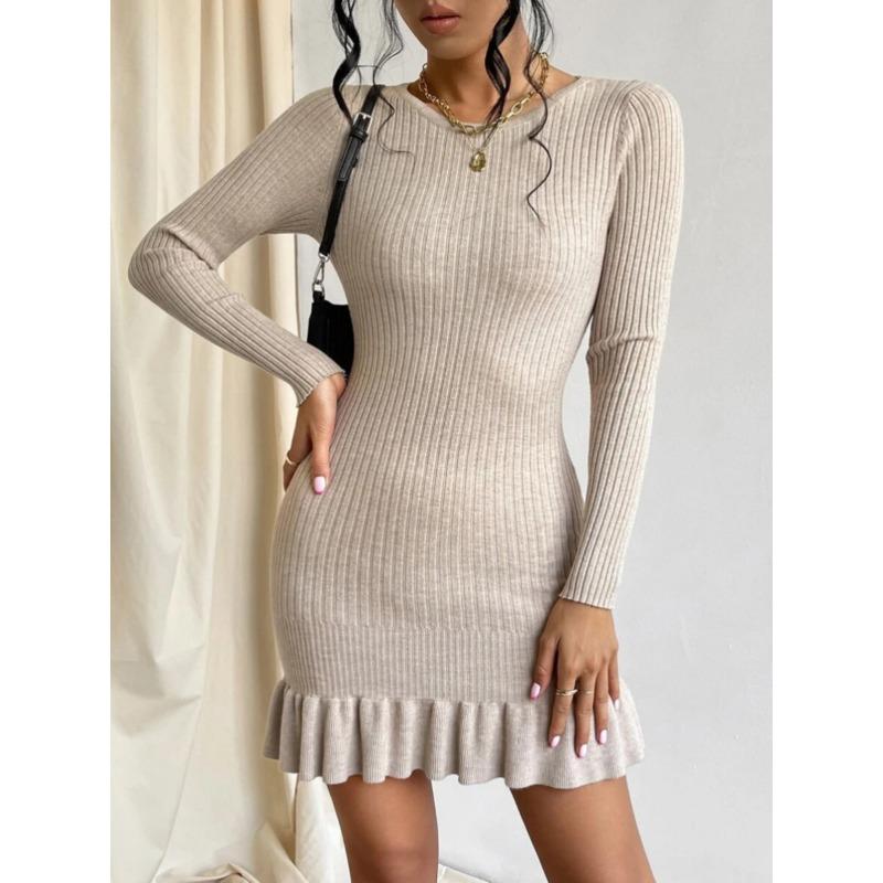 JKASHDK Moda feminina casual cor sólida estampa outono inverno manga comprida gola redonda suéteres