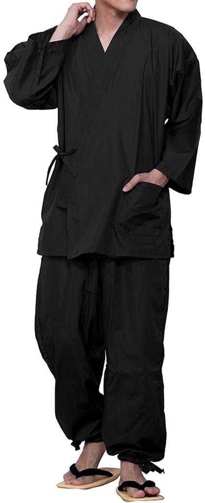 Samue for Large for Cold All Year Samue [KYOETSU] Men, Summer, Winter, Size, Men, Round, (M, Black)