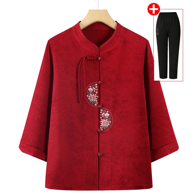 Elegant Spring/Summer Tang Suit Blouse for Mothers - Grandma-Style Wedding Shirt for Middle-Aged and Elderly Women