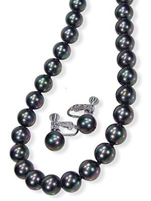 And My Jewelry Black Pearl Necklace and Earrings Set Peacock Pearl Pearl Mm Size In [You Box] color/Black 9.0 <Made Japan> (45cm/earrings)