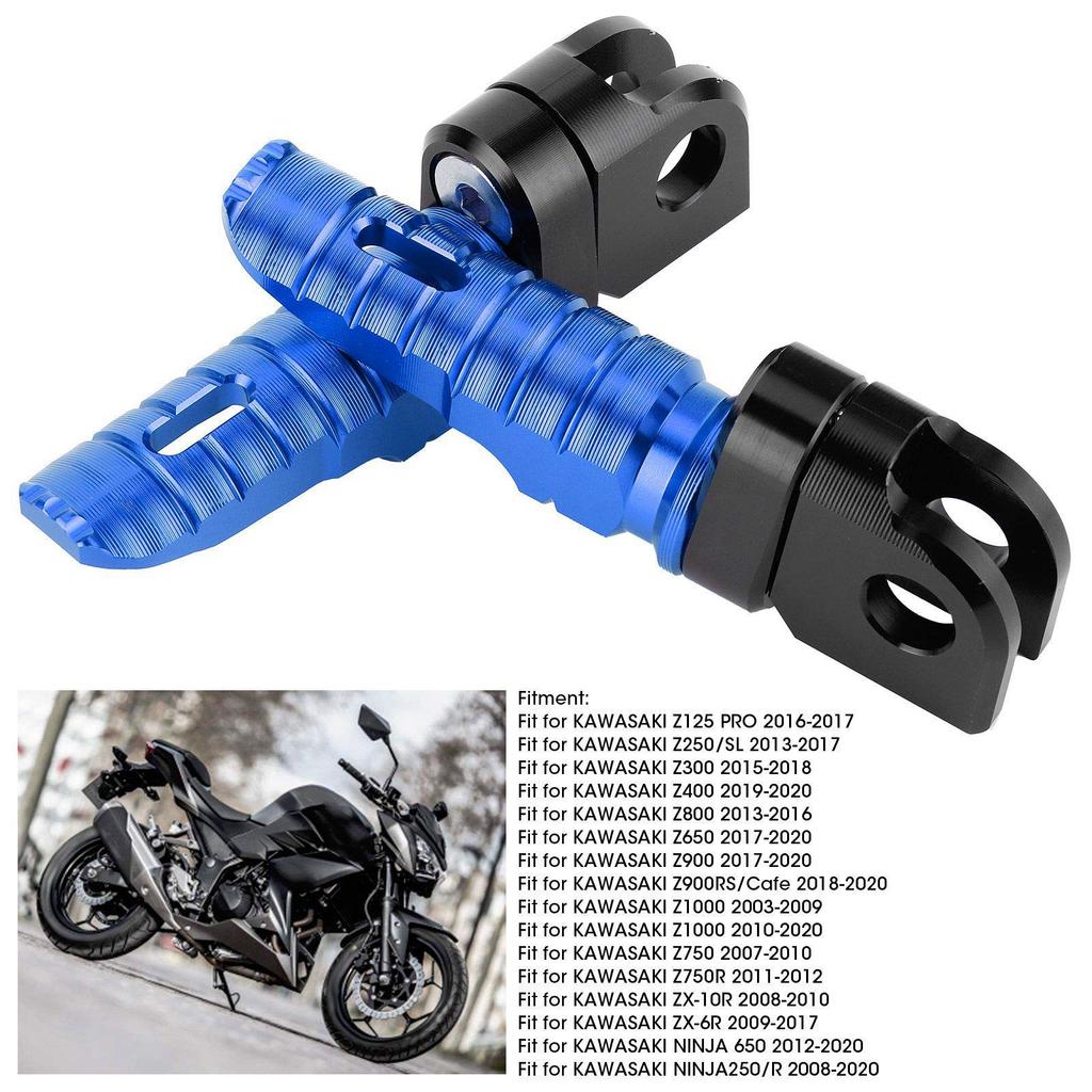 Yctze Pair of Front Foot Pegs Aluminum Alloy Pedals Fits Kawasaki Ninja Z125PRO Z250 / SL Z400Z900 (Blue)
