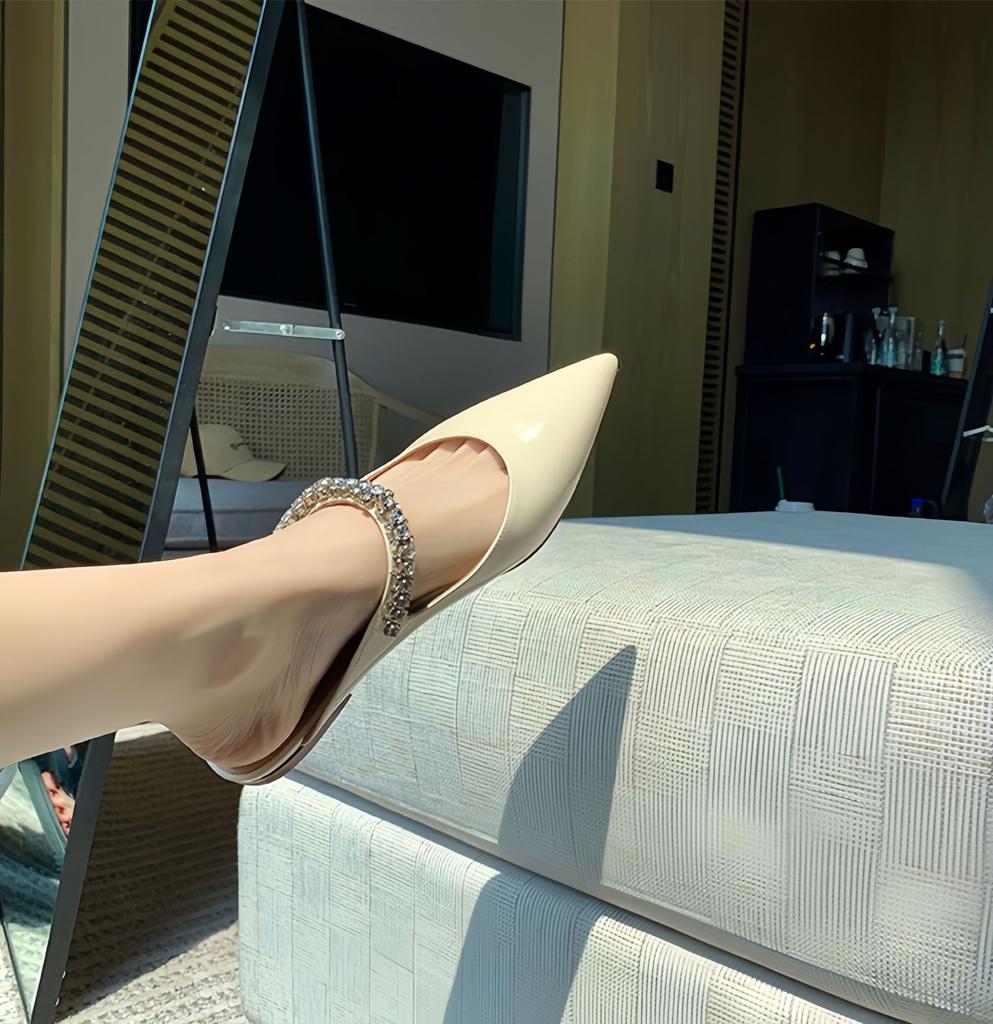 Sheepskin Version~ Summer Wear Leather Bag Head Flat Bottom Half Slippers Women's High-grade Cool Slippers Pointed French Half Tray