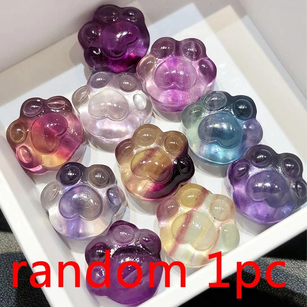 Fluorite Couleur Naturelle Patte de Chat Sculpture Cristal Pierre Reiki Guérison Traitement Pierre Précieuse Ornement Décoration Maison Bijoux DIY Collier