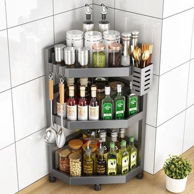 Gunmetal Triangular Spice Rack & Chopstick Holder for Kitchen Countertop or Wall Corner Storage.