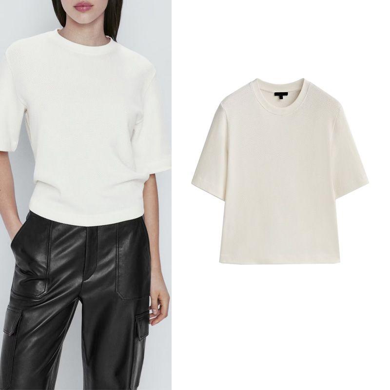 MD Summer New Arrival Basic Style Base White Shirt Loose Plaid Cotton Half Sleeve T-shirt 6804932