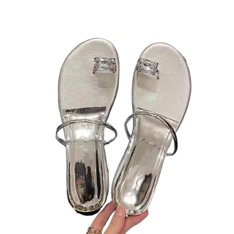 Fashion 2025 Brand Ladies Shoes Pinch Toe Women's Slippers Fashion Crystal Beach Slippers Women Summer Best Seller Flat Slippers Zapatos