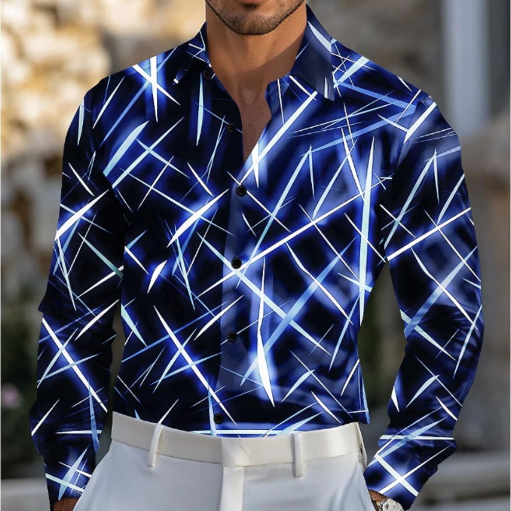 Men's Abstract Pattern Printed Long Sleeve Shirts Casual Cardigan New Button Holiday Fashion Shirts