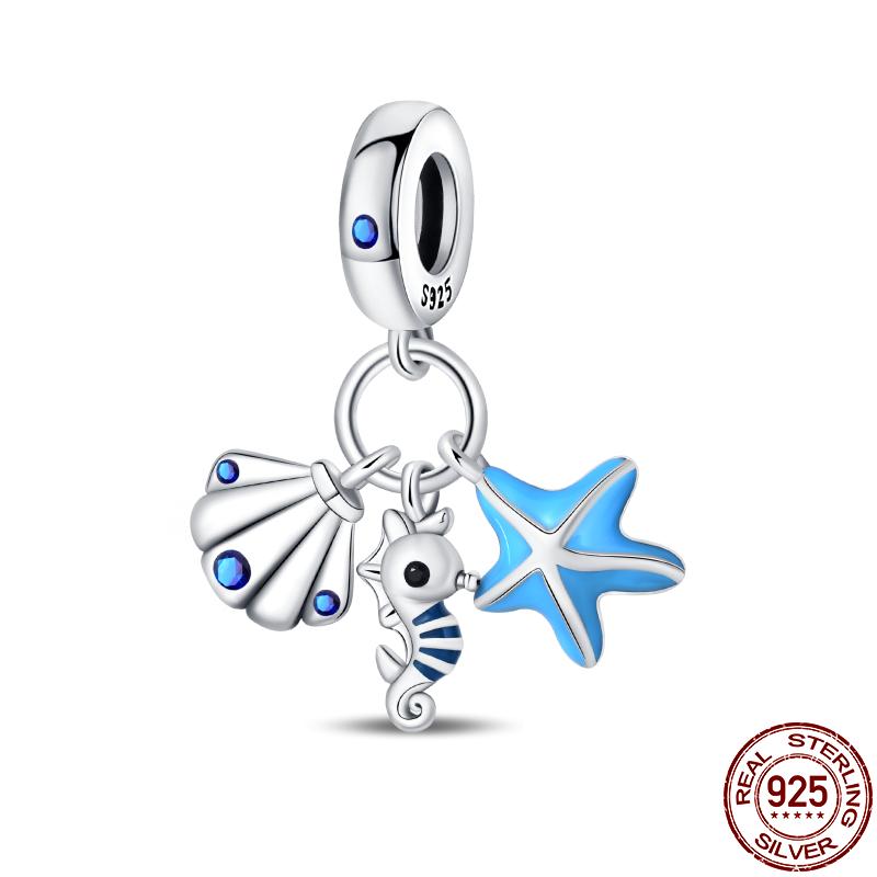 Copper Travel Series-Beach Ocean Suitcase Charms Fit Original 3Mm Pan Bracelet For Women Birthday Fine Jewelry Gift