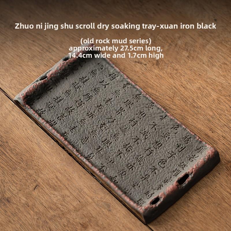 Handmade Rock Texture Tea Tray Dry Brew Chapan Coarse Pottery Chinese Zen Style for Gongfu Tea Ceremony Desktop Board