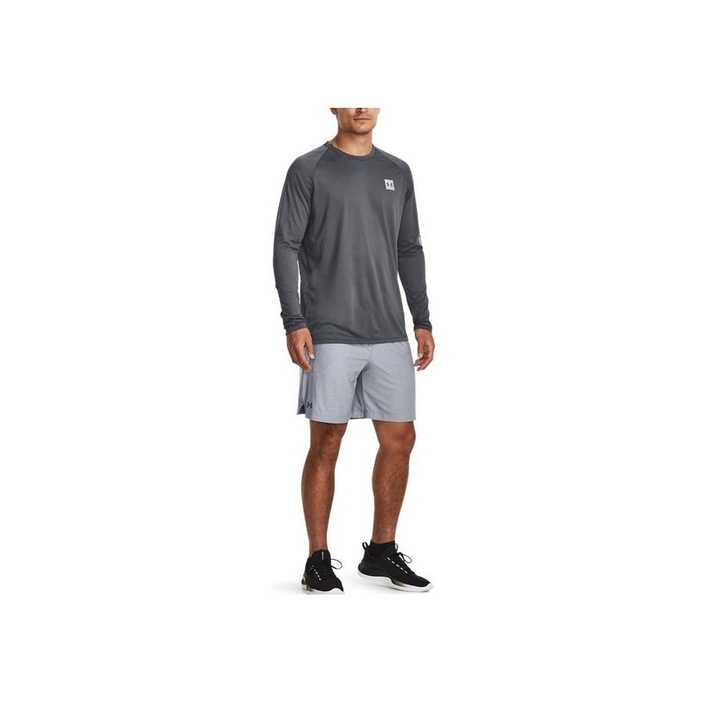 Under Armour Tech Logo Printed American Vintage Training Crew Neck Long Sleeve T-Shirt Men Tops Gray 1379782-012