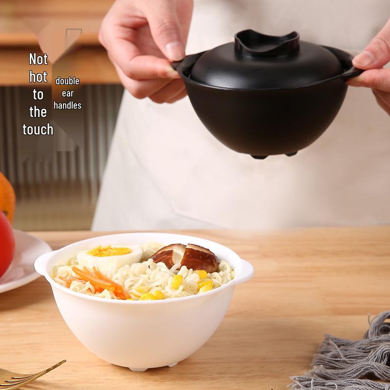 Bol à Nouilles Double Anse avec Couvercle, Chaleur Maintenue, Micro-ondable - Qualité Alimentaire pour Ramen et Repas d'Enfants.