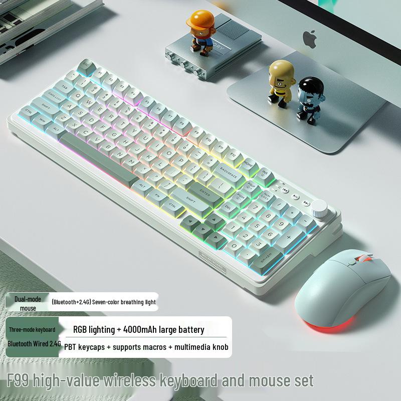 Women's Wireless Bluetooth Mechanical Keyboard & Mouse Set with Brown Switch Feel for Office and Gaming