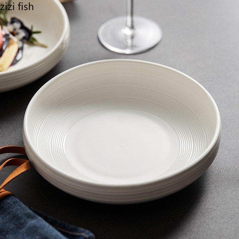 Circular Ceramic Dinner Plate Restaurant Salad Bowl Thick Soup Bowl Snack Plate Dessert Plate Pasta Plates Solid Color Tableware