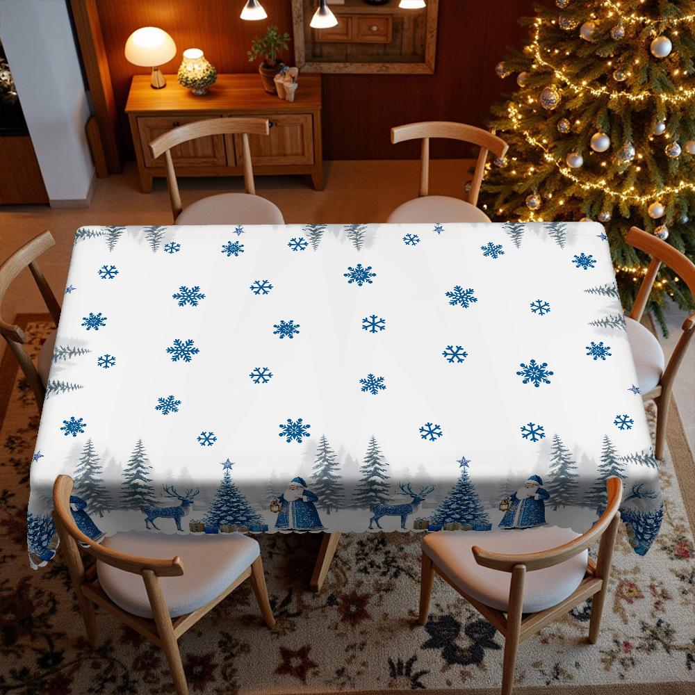 Christmas Themed Round Table Cloth, Santa Reindeer Long Tablecloth, Home Decoration Table Cloth