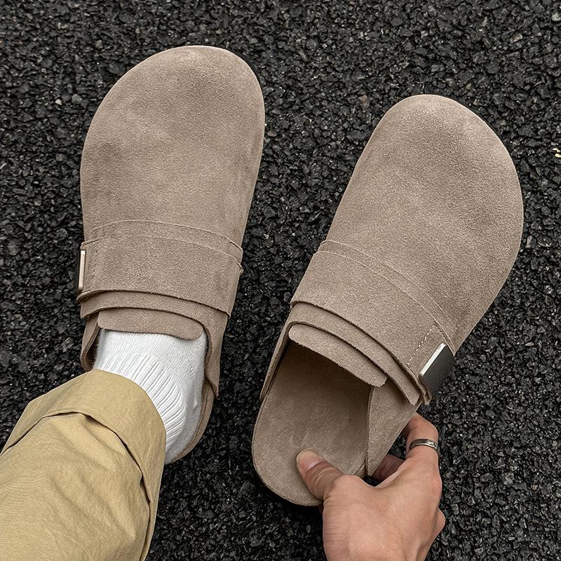 Men's Boken shoes fishing casual comfortable suede lazy summer new bag head slippers 59901 beige-J