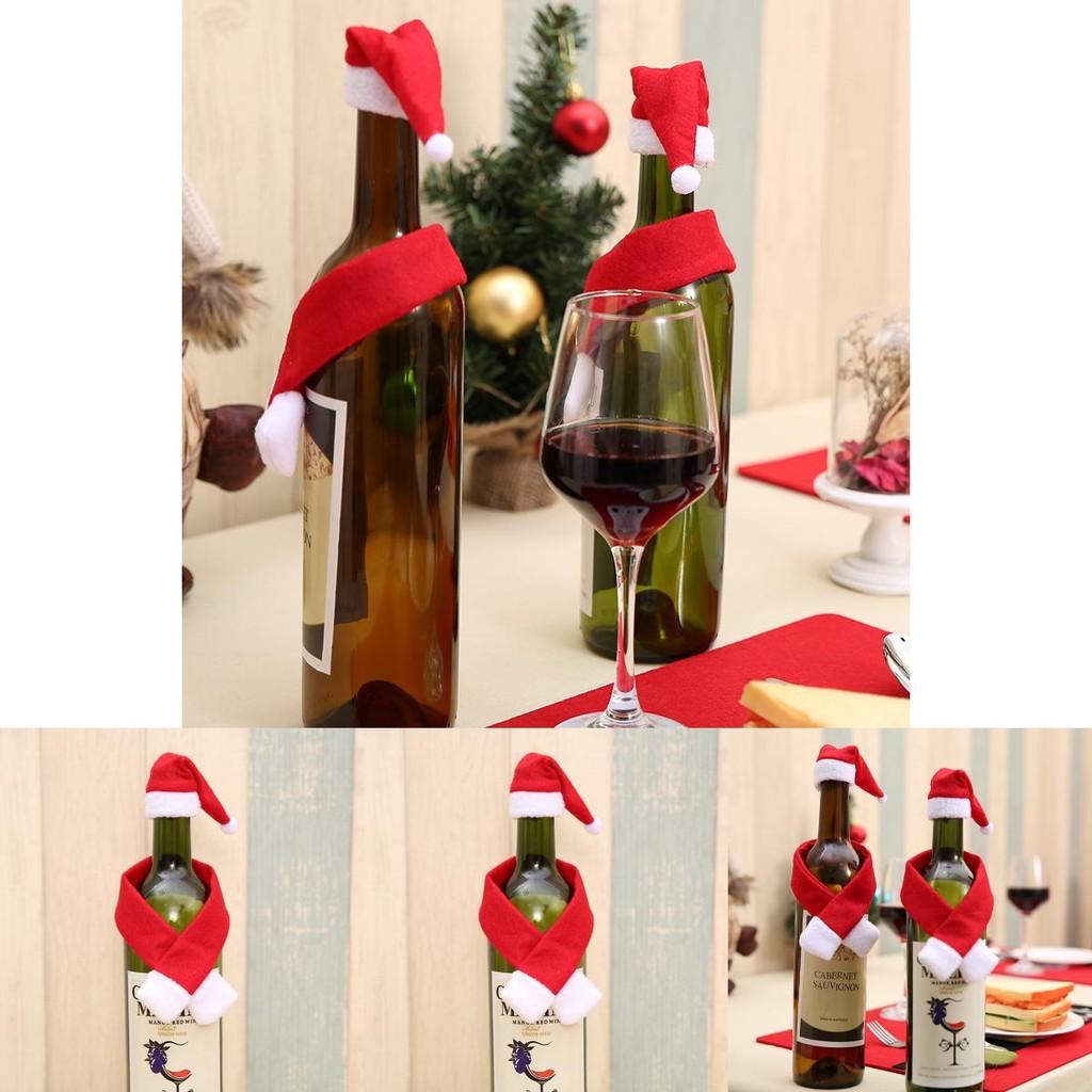 Charming Christmas Themed Wine Bottle Cover Set With Non Woven Scarf And Hat For Holiday Decor