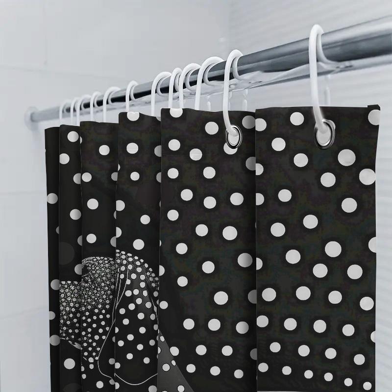 Modern Polka Dot Dog Shower Curtain For Bathroom Decor Black White Print With Optical Illusion Design (180 X 240 Cm)
