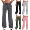 Women Pants Elastic High Waist Wide Leg Casual Trousers with Adjustable Drawstring Pockets Pure Color Loose Fit Long Pants