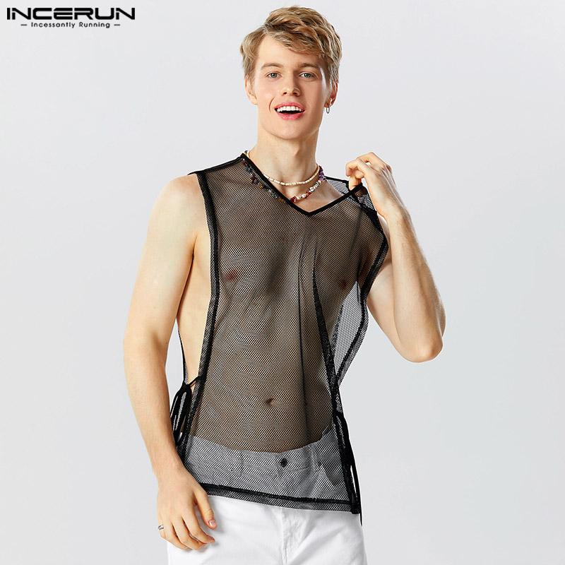 

INCERUN Мужской жилет без рукавов с V-образным вырезом Праздничная дышащая сетчатая майка