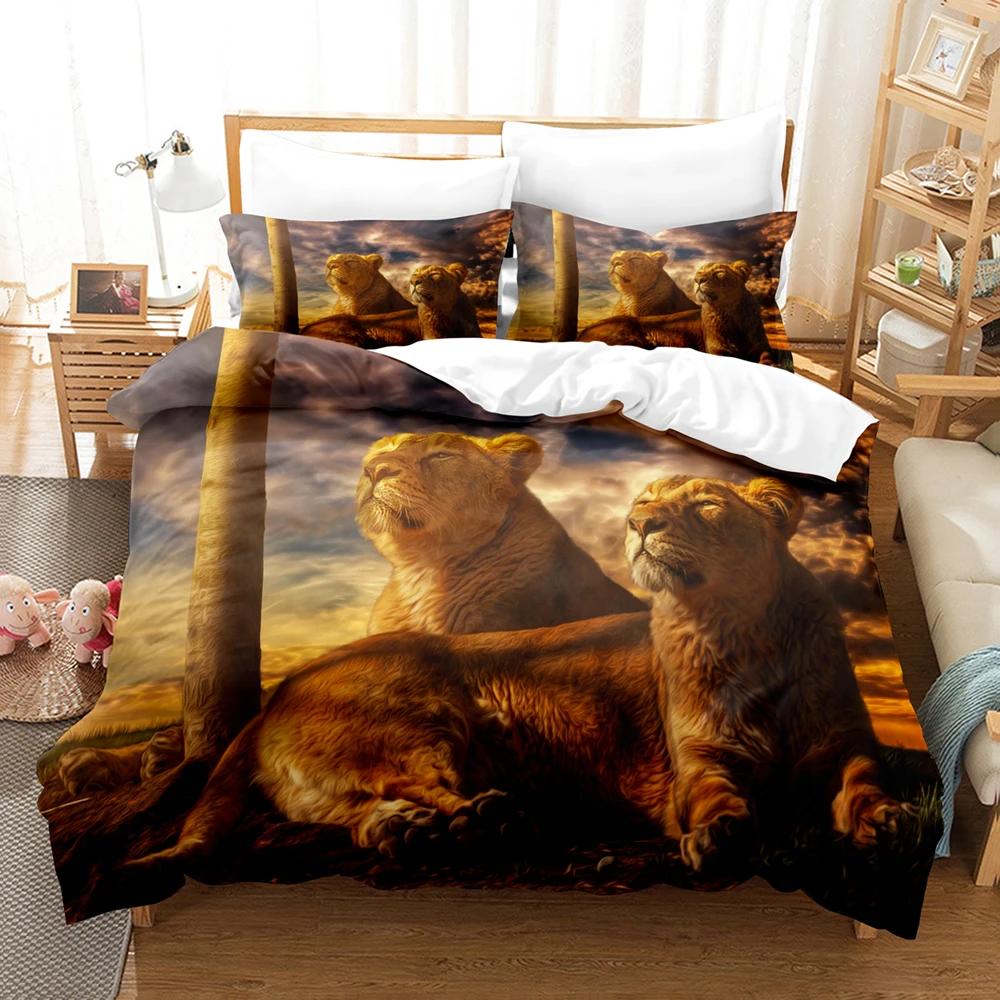 Comforter 3D Lion Print S King Size Animal Bedding Set Starry Galaxy Comforter Microfiber +Pillow Shams
