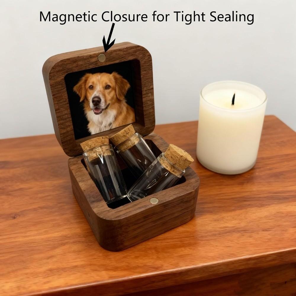 Wooden Pet Hair Memorial Box Magnetic Memorial Container Wooden Keepsake Box Pet Owner Gift