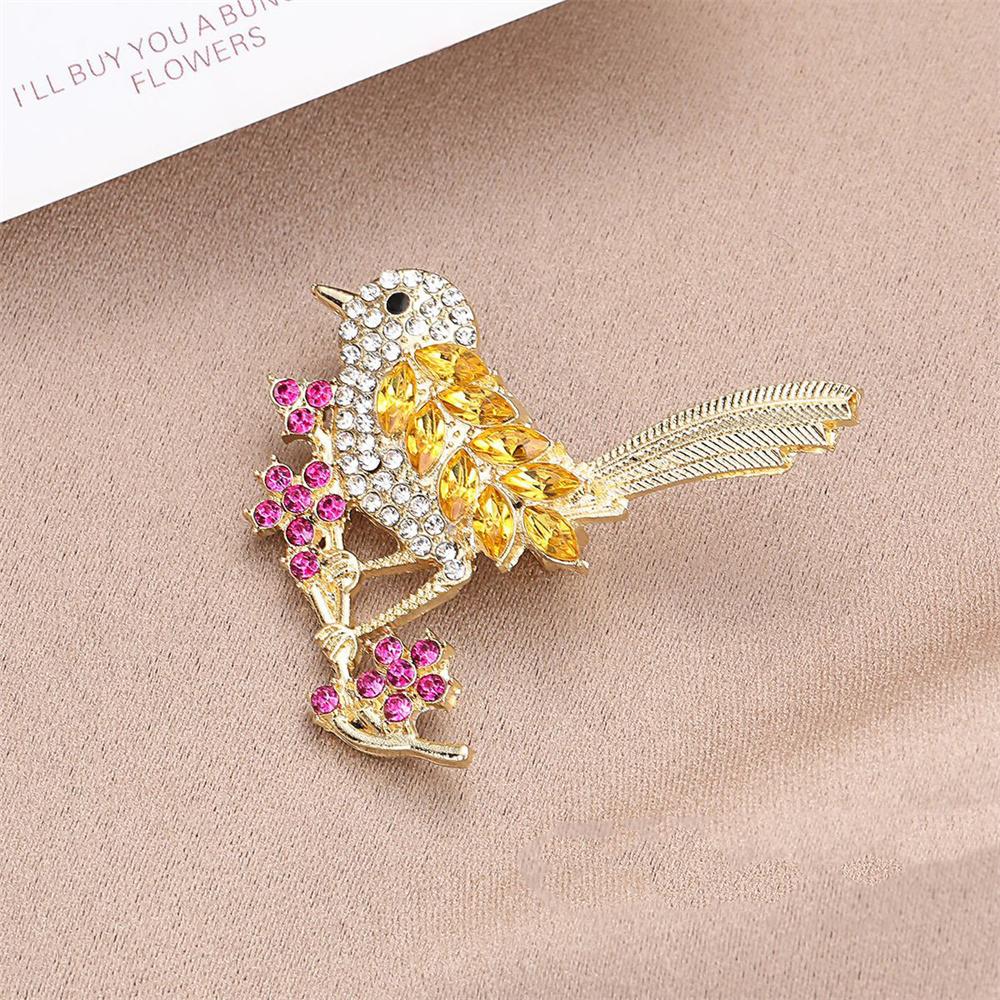 Chinese Style Colorful Rhinestone Magpie Bird Brooch Cute Temperament Suit Coat Chest Flower Accessories Personalized Brooch золотой