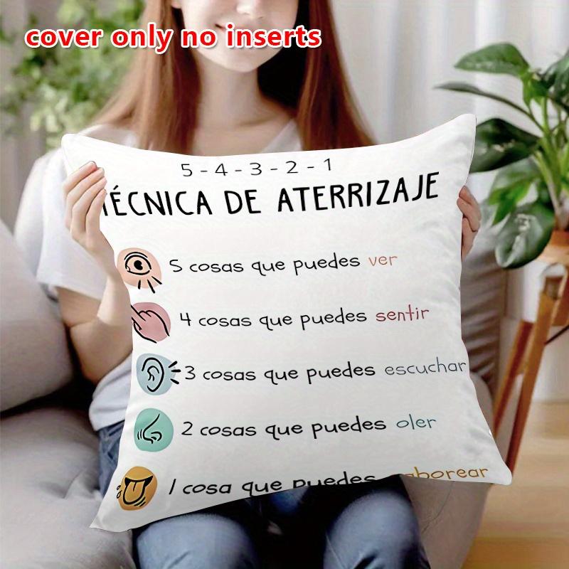 1Pc Spanish 5-4-3-2-1 Grounding Technique Pillow Cover, Polyester 2D Double Sided Print Cushion Case, Mental Health Throw Pillow