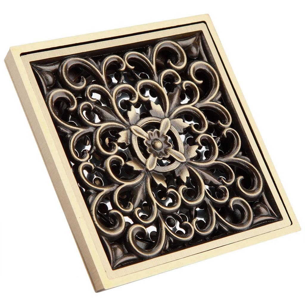Antique Brass 10cm Shower Floor Drain Bathroom Waste Drain Strainer Cover Grate