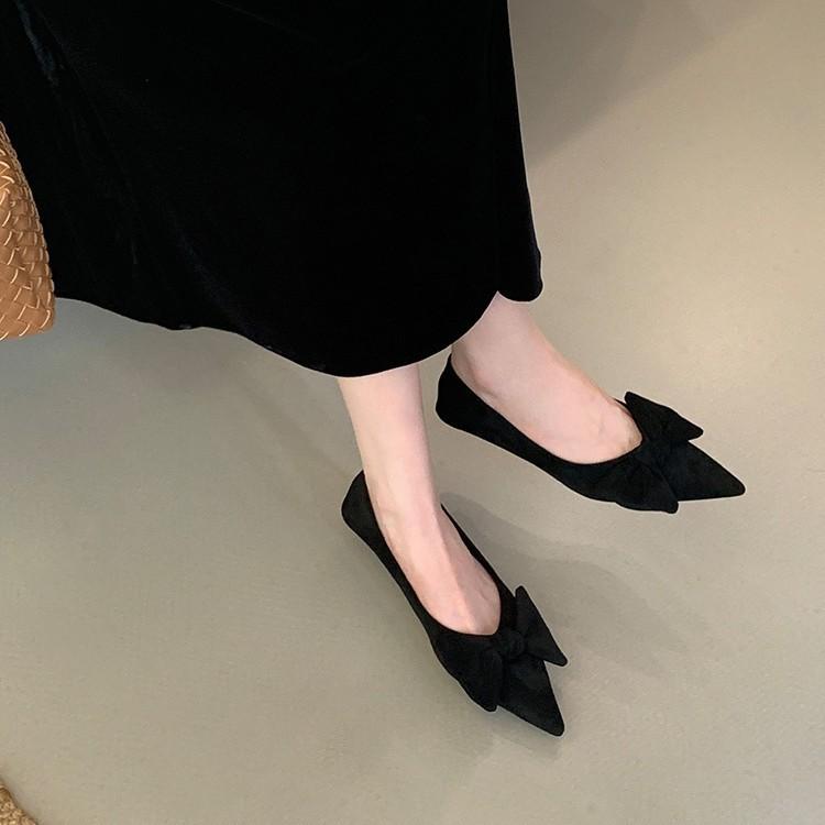 Soft-soled Single Shoes Women's Shallow Mouth 2025 New Autumn Pointed Head Shallow Mouth Thick Heel Soft Leather Bow Fairy Women's Shoes Tide
