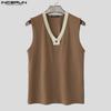 INCERUN Men V Neck Sleeveless Patchwork Rib Casual Tank Tops Undershirts
