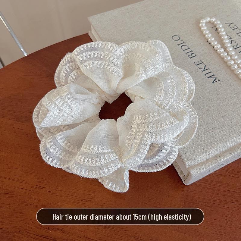 Creamy Satin Blue Stripe Oversized Scrunchie for Women