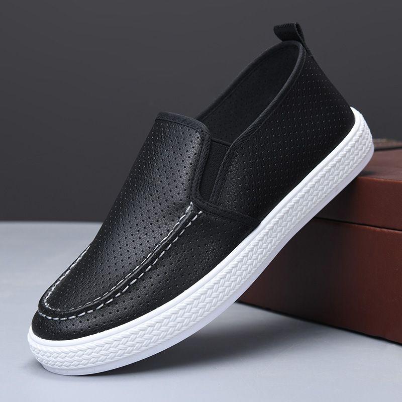 Fashion White Height Increasing Slip-on Mesh Plain Leather Shoes for Men Pu High Quality Fashion Size 44 Social Retro Man Casual Shoe