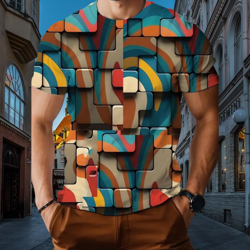 

Трехмерный геометрический 3D-принт летняя мужская футболка модный тренд креативная повседневная футболка свободный пуловер с О-образным воротником 6XL