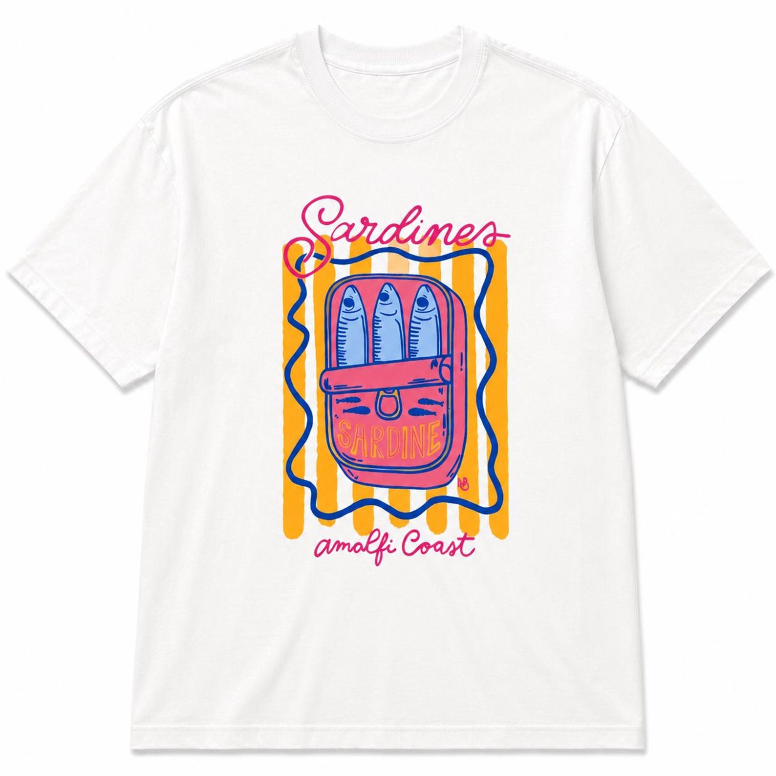 Retro Sardines Amalfi Coast T-Shirt – Vintage Coastal Summer Graphic Tee 4XL