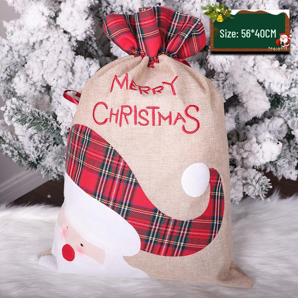 Three-Dimensional Santa Claus Burlap Backpack Candy Bag - Large Christmas Gift Decoration