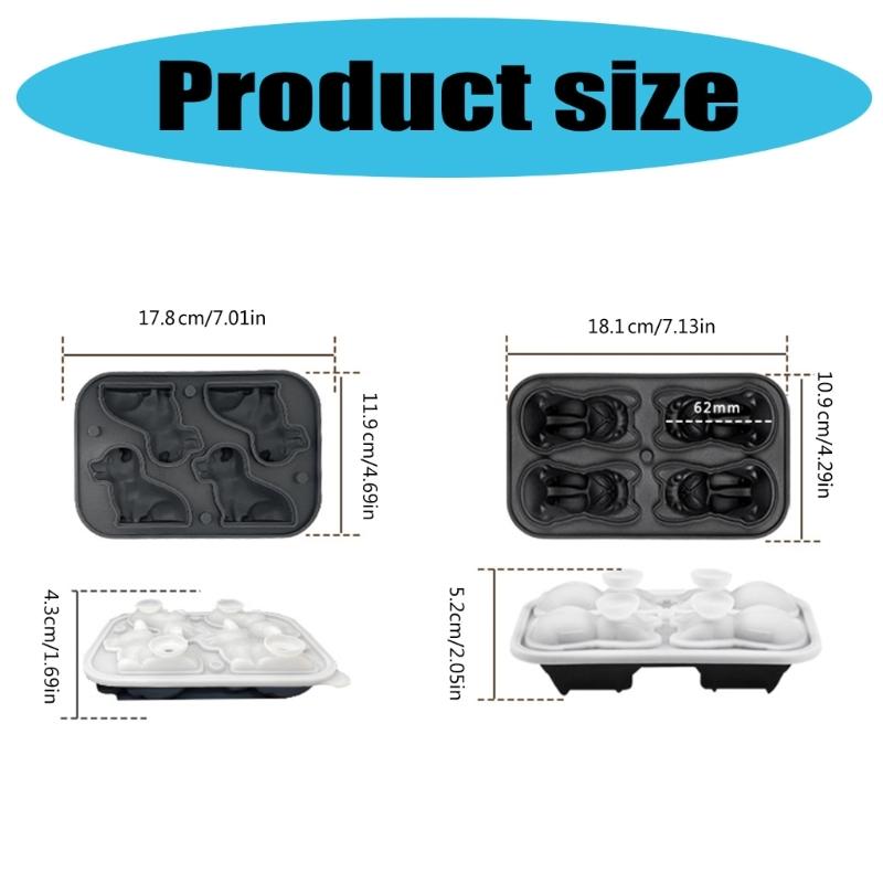 4 Cavity 3D Dog Ice Cubes Mold Food Grade Silicone Round Ice Ball Maker Drink Accessories Practical Kitchen Gadget
