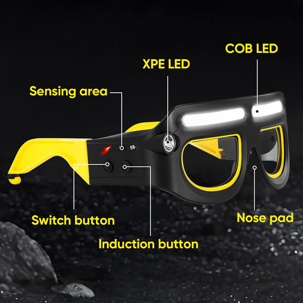 Rechargeable LED Glasses Headlight Glasses with Motion Sensor & Touch Control 5 Modes USB C Glasses for Running Camping Cycling